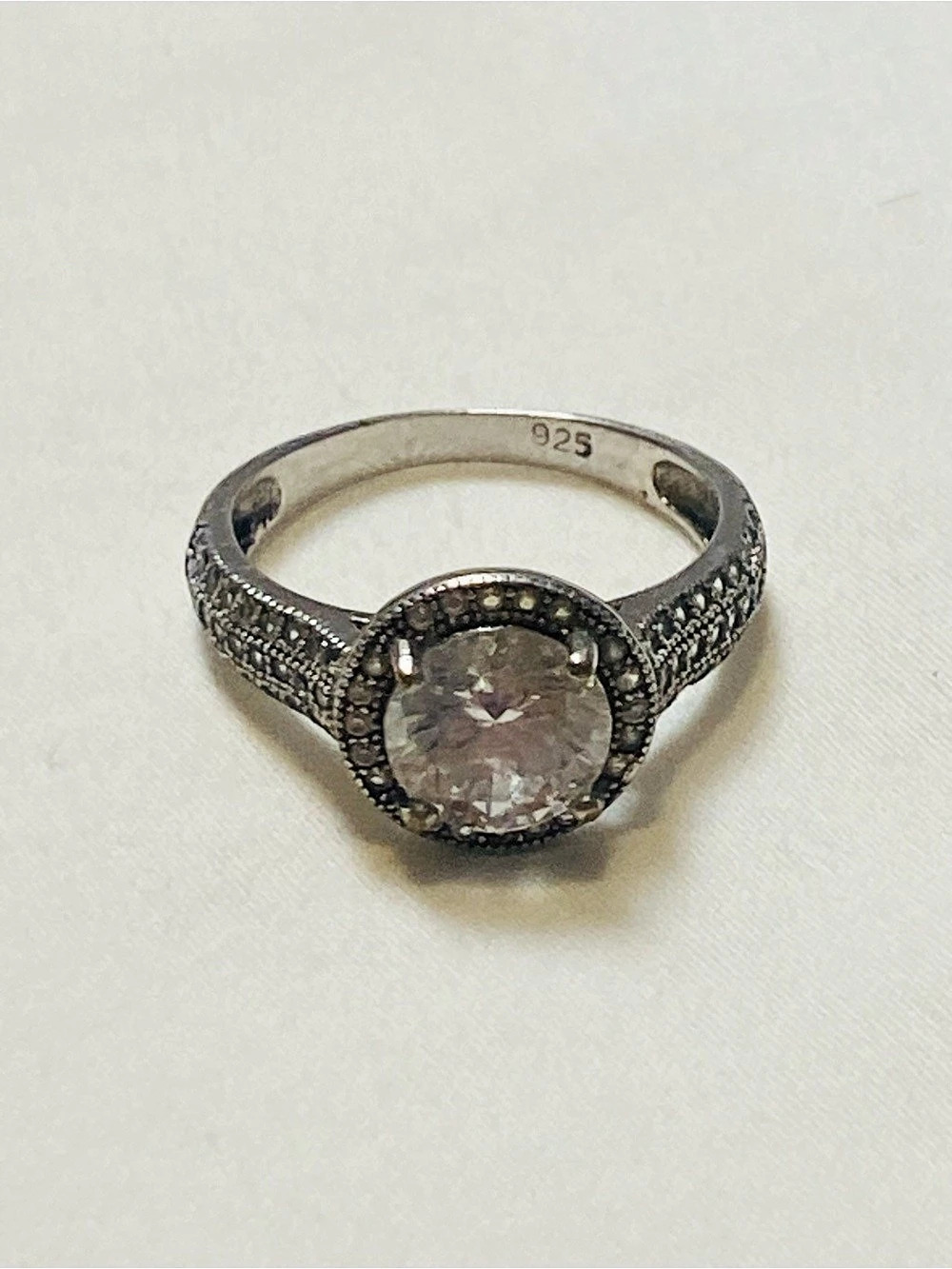 Sterling Silver CZ Halo Ring US 8, VGC